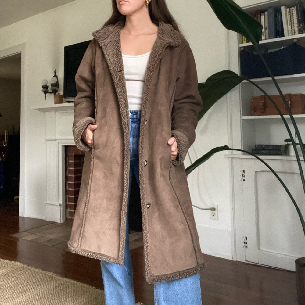 Vintage L.L. Bean Women's Brown Faux Suede Teddy Coat